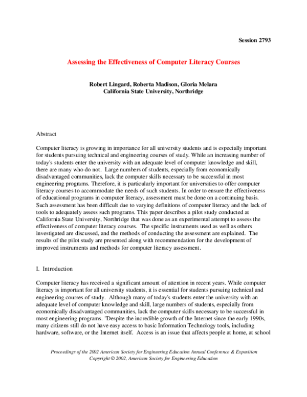  pdf assessing the effectiveness of computer literacy courses