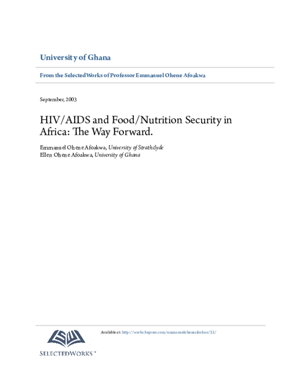 (PDF) HIV/AIDS and Food/Nutrition Security in Africa The Way Forward