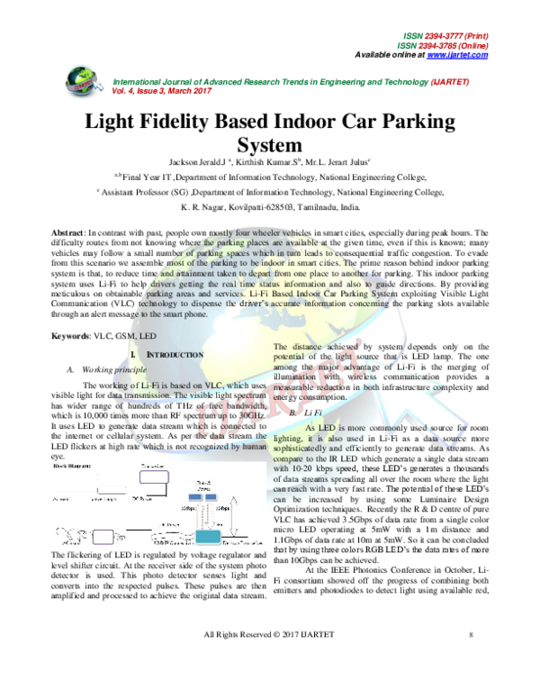 (PDF) Light Fidelity Based Indoor Car Parking System