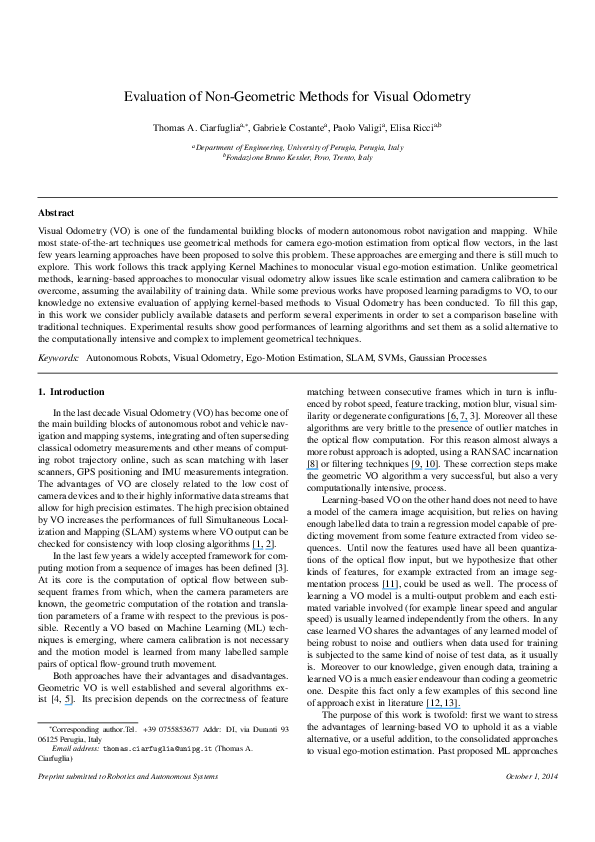 (PDF) Evaluation of non-geometric methods for visual odometry