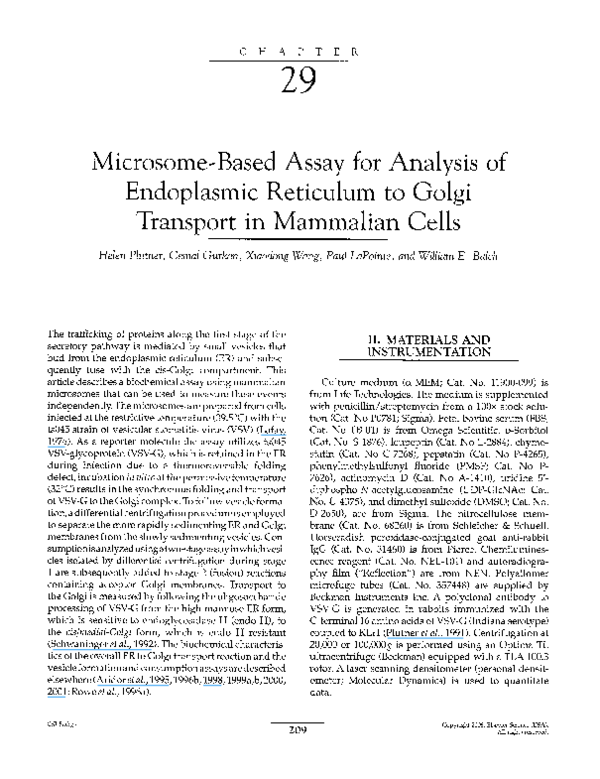 (PDF) Microsome-Based Assay for Analysis of ER to Golgi Transport in ...