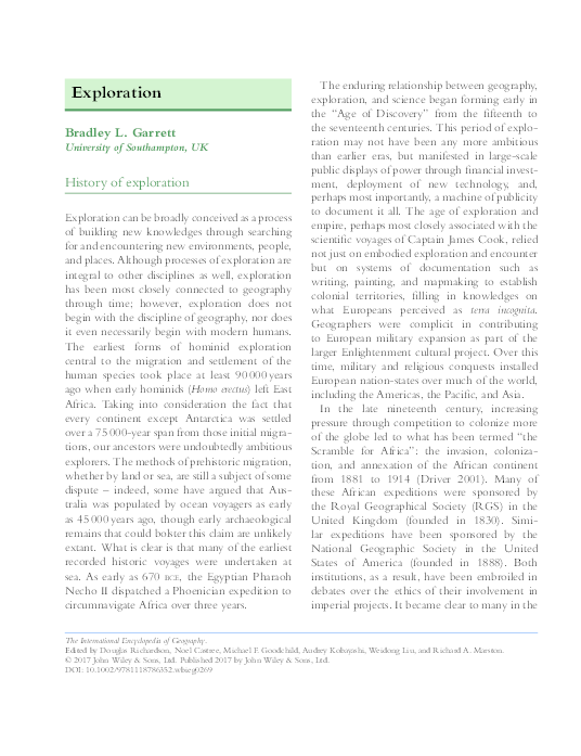 (PDF) 'Exploration', International Encyclopedia of Geography Bradley