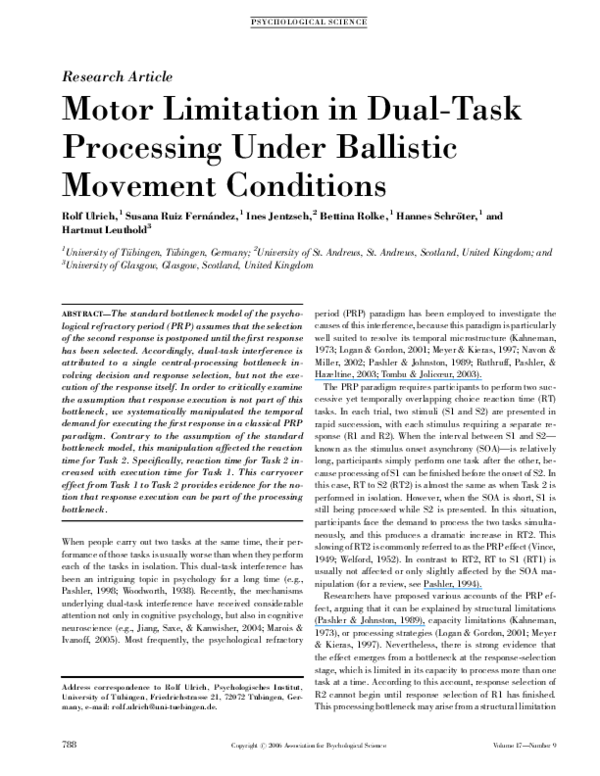 (PDF) Motor Limitation in Dual-Task Processing Under Ballistic Movement ...