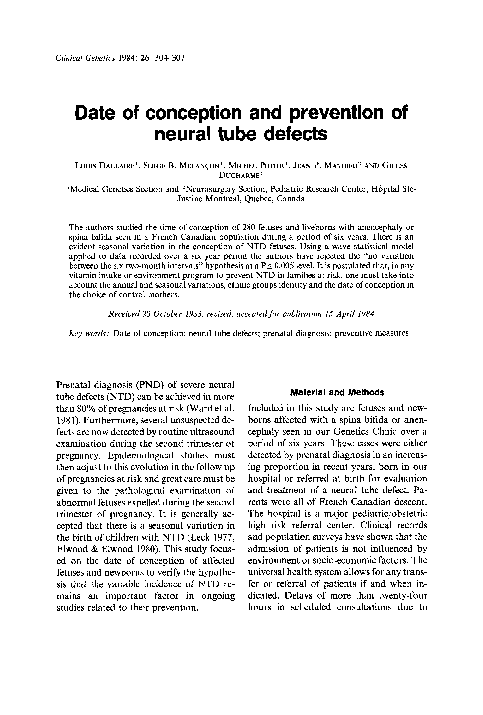 (PDF) Date of conception and prevention of neural tube defects