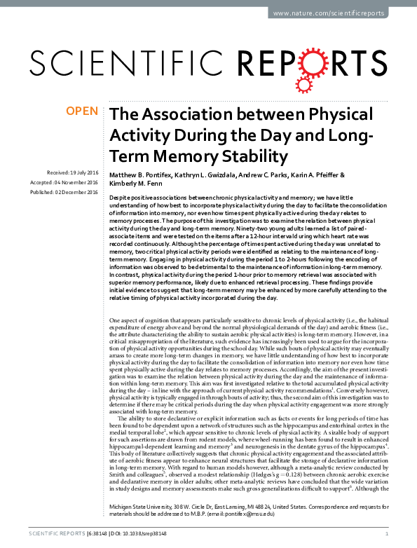 (PDF) The Association between Physical Activity During the Day and Long ...