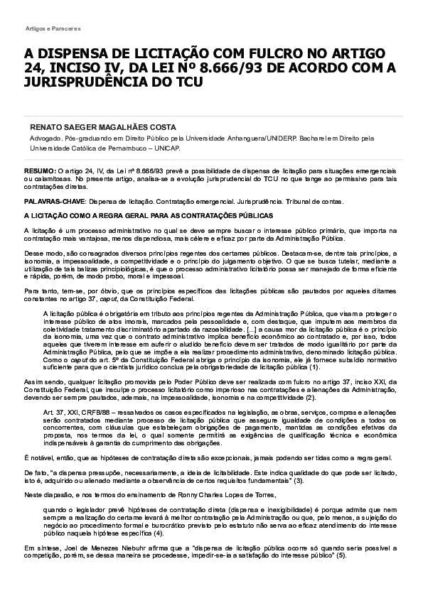 a-dispensa-de-licita-o-com-fulcro-no-artigo-24-inciso-iv-da-lei-n-8