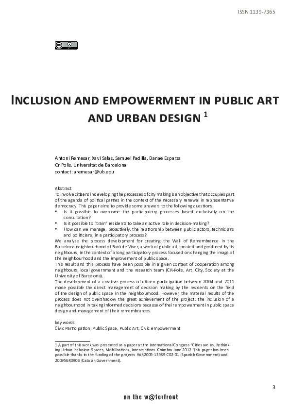 (PDF) Inclusion and empowerment in public art and urban design