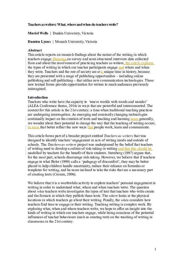 Teachers as writers: What, where and when do teachers write