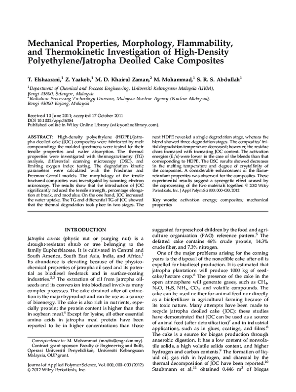 (PDF) Mechanical properties, morphology, flammability, and
