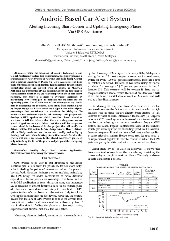 (PDF) Android Based Car Alert System Alerting Sharp Corner and