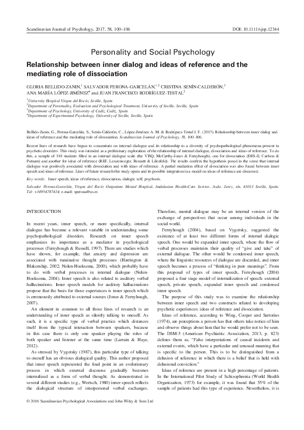 (PDF) Personality and Social Psychology Relationship between inner ...