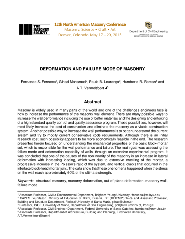 (PDF) Deformation and Failure Mode of Masonry