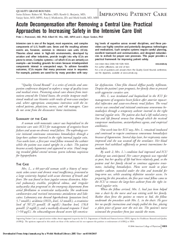 (PDF) Acute Decompensation after Removing a Central Line: Practical ...