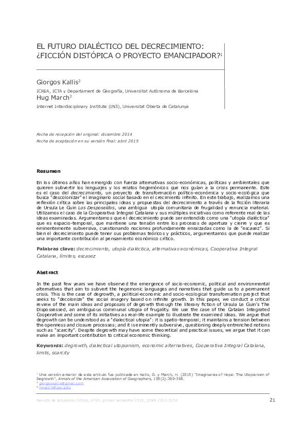 El futuro dialéctico del decrecimiento: ¿ficción distópica o proyecto emancipador?