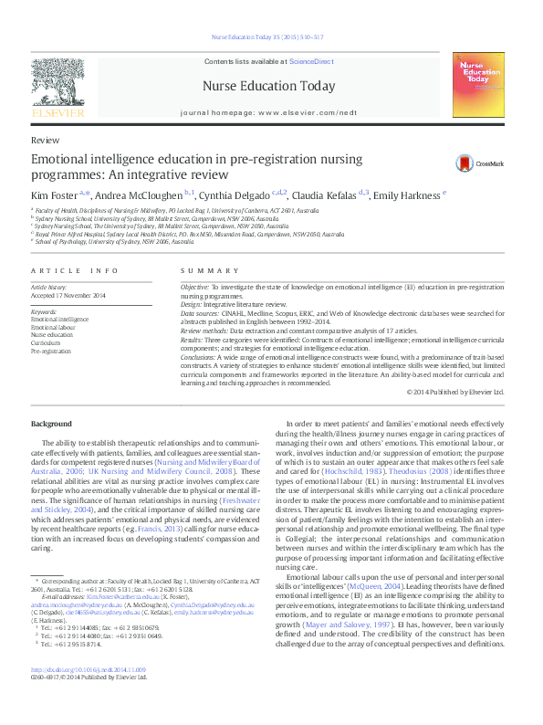 (PDF) Emotional intelligence education in pre-registration nursing ...