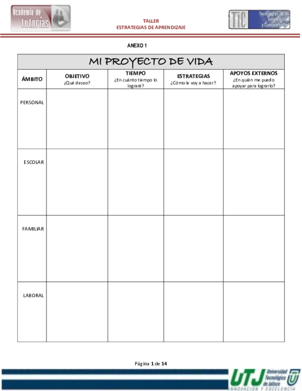 (PDF) TALLER ESTRATEGIAS DE APRENDIZAJE MI PROYECTO DE VIDA