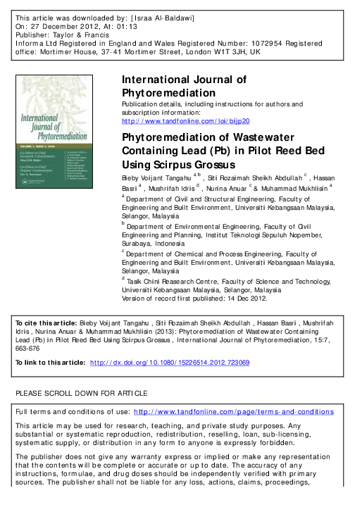 (PDF) Phytoremediation of Wastewater Containing Lead (Pb) in Pilot Reed