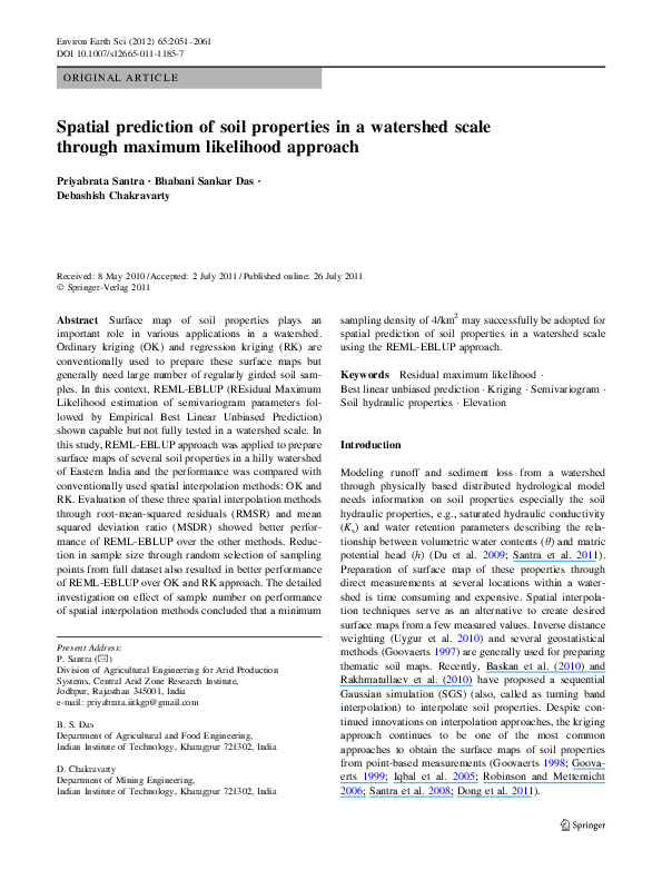 (PDF) Spatial prediction of soil properties in a watershed scale ...