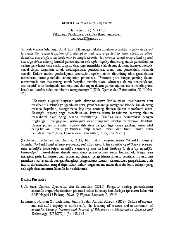 (DOC) MODEL SCIENTIFIC INQUIRY