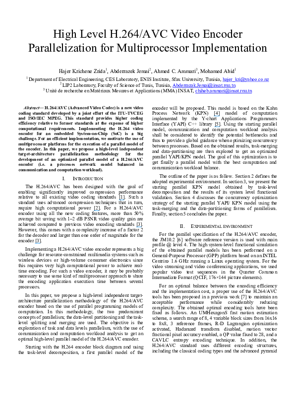 (PDF) High level H.264/AVC video encoder parallelization for ...