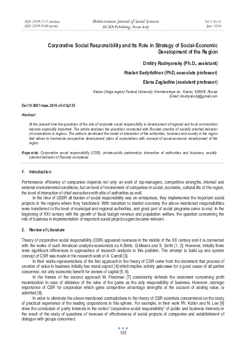  PDF Corporative Social Responsibility And Its Role In Strategy Of 