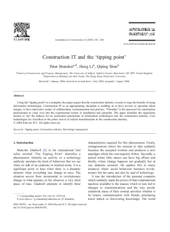 (PDF) Construction IT and the ‘tipping point’