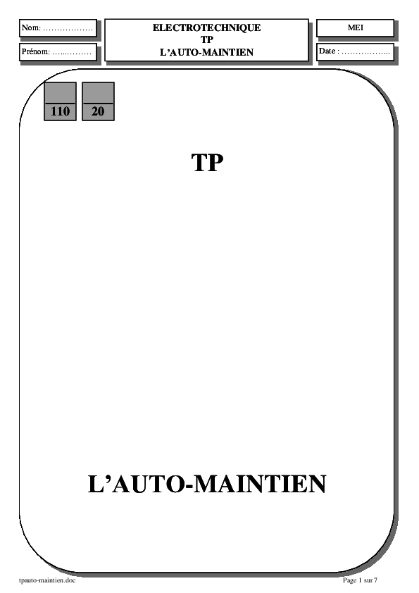 (PDF) ELECTROTECHNIQUE TP L'AUTO-MAINTIEN
