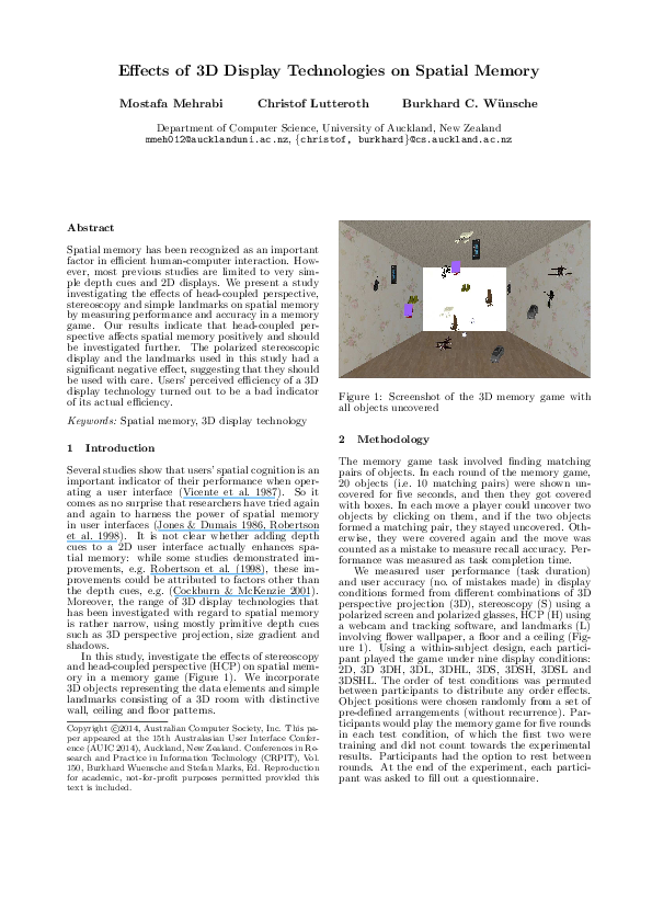 (PDF) Effects of 3D display technologies on spatial memory