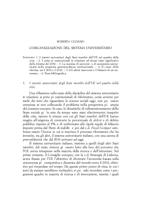 Pdf L Organizzazione Del Sistema Universitario Roberta Calvano Academia Edu