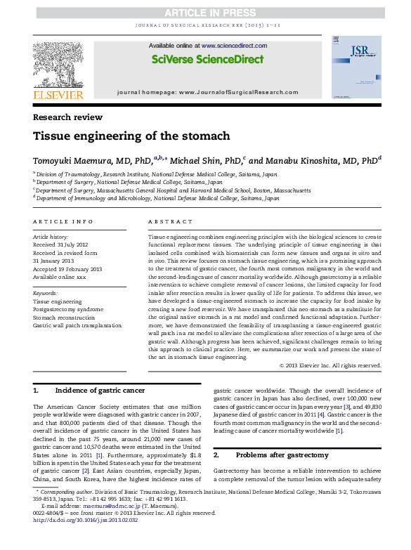 (PDF) Tissue engineering of the stomach
