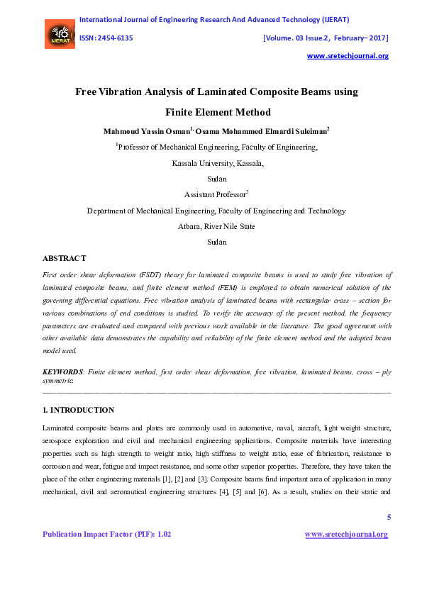 (PDF) Free Vibration Analysis of Laminated Composite Beams using Finite