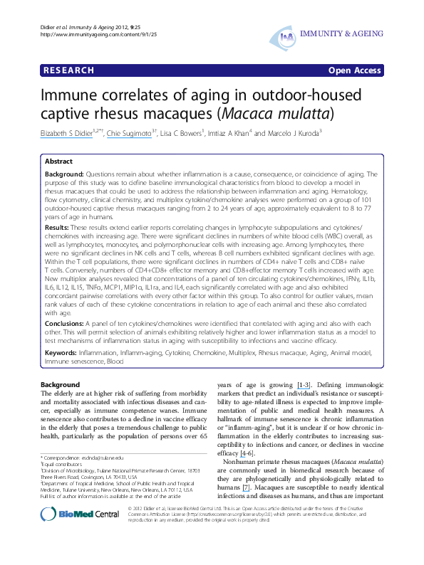 (PDF) Immune correlates of aging in outdoor-housed captive rhesus ...