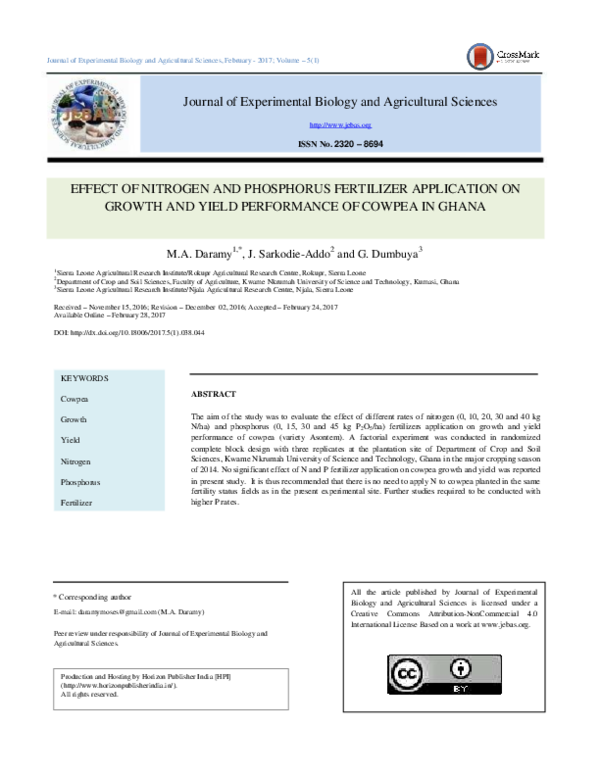 (PDF) EFFECT OF NITROGEN AND PHOSPHORUS FERTILIZER APPLICATION ON ...