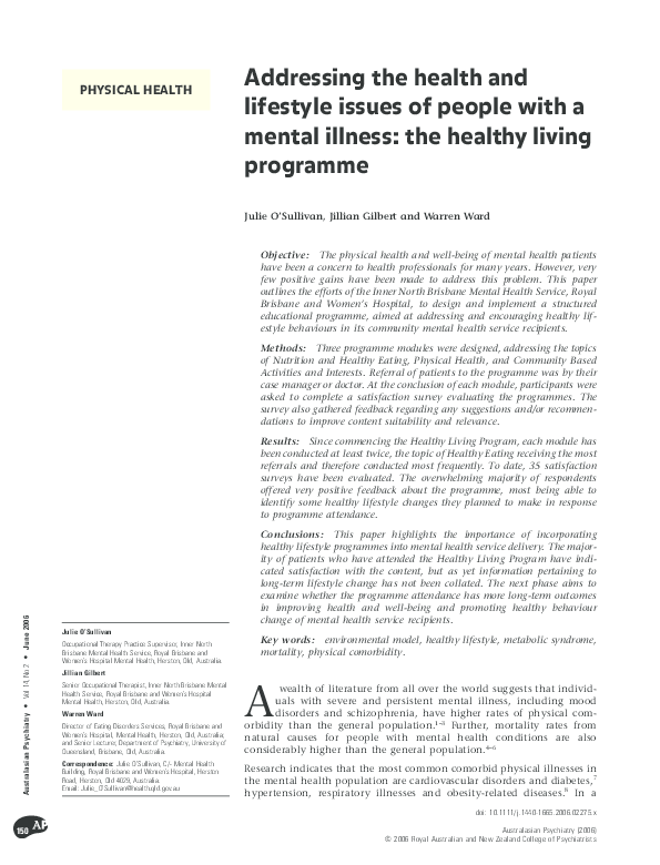 (PDF) Addressing the health and lifestyle issues of people with a ...