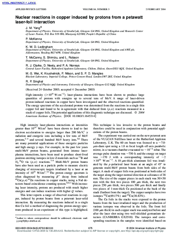 (PDF) Nuclear reactions in copper induced by protons from a petawatt ...