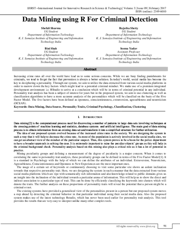 (PDF) Data Mining using R For Criminal Detection
