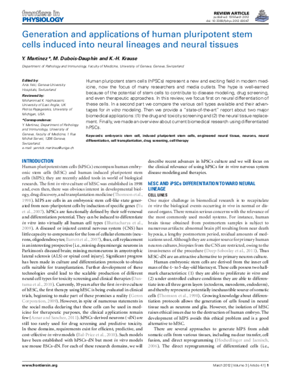 (PDF) Generation and applications of human pluripotent stem cells ...