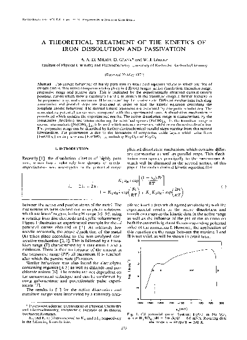 Pdf A Theoretical Treatment Of The Kinetics Of Iron Dissolution