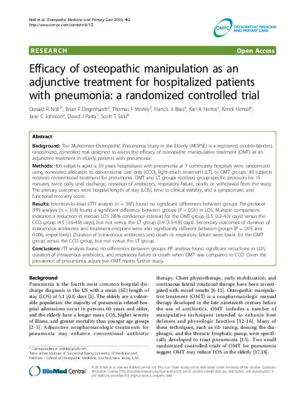 (PDF) Efficacy of osteopathic manipulation as an adjunctive treatment