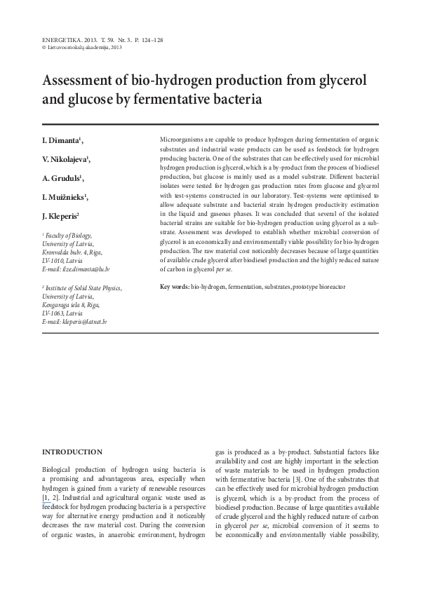 (PDF) Assessment of bio-hydrogen production from glycerol and glucose ...