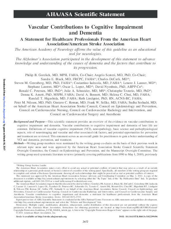 PDF) Vascular Contributions to Cognitive Impairment and Dementia