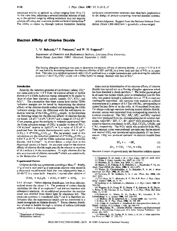 (PDF) Electron affinity of chlorine dioxide W. H. Koppenol Academia.edu