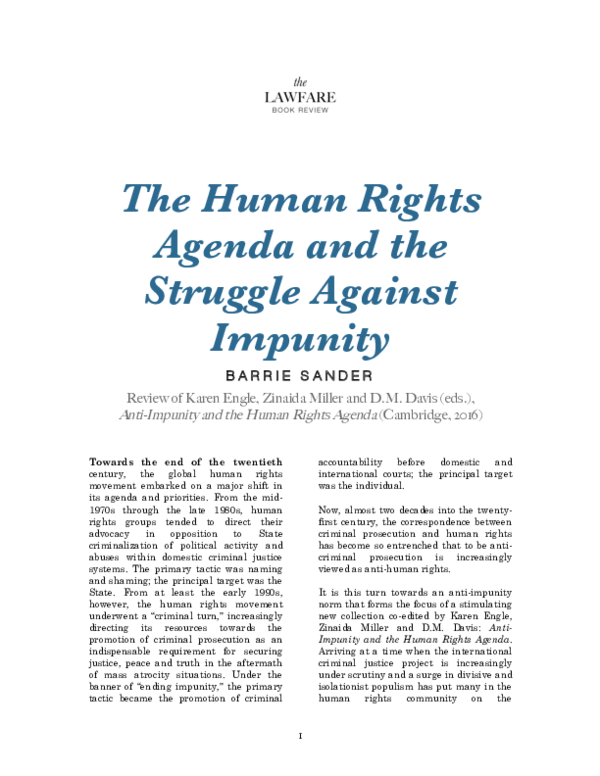 (PDF) The Human Rights Agenda and the Struggle Against Impunity