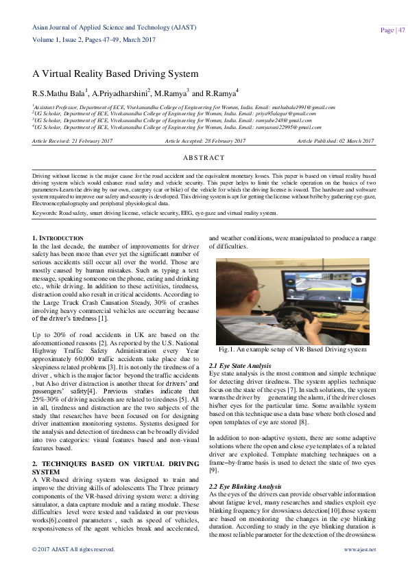(PDF) A Virtual Reality Based Driving System