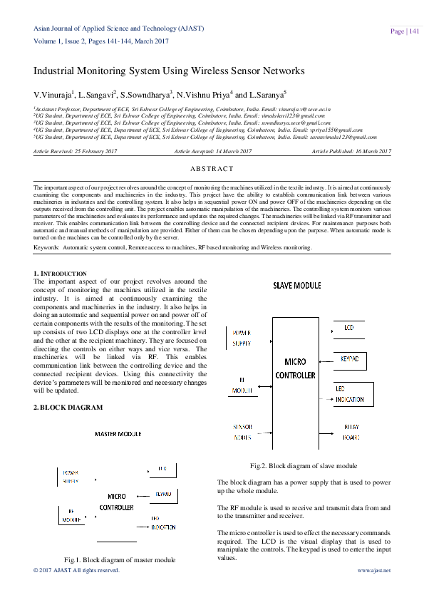 (PDF) Industrial Monitoring System Using Wireless Sensor Networks