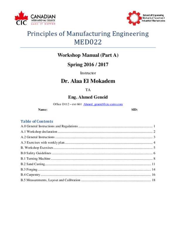 (PDF) Principles of Manufacturing Engineering SP 1617 A League OF