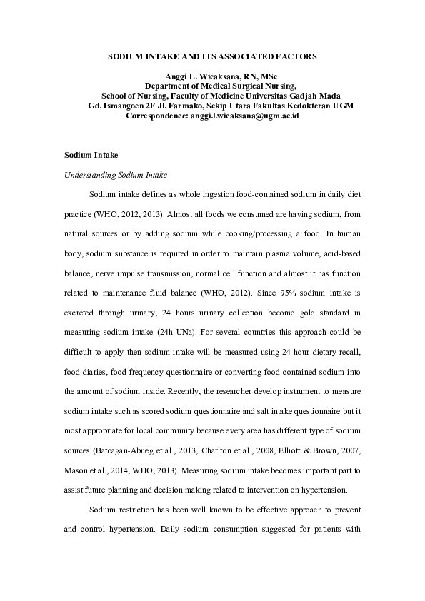 (PDF) Sodium Intake and Its Associated Factors