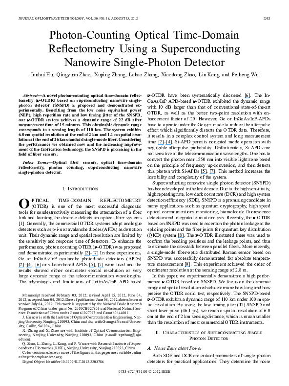(PDF) PhotonCounting Optical TimeDomain Reflectometry Using a Superconducting Nanowire Single