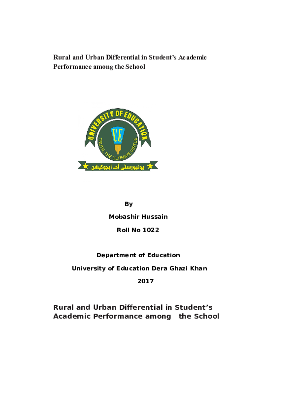 (DOC) Rural and Urban Differential in Student's Academic Performance ...