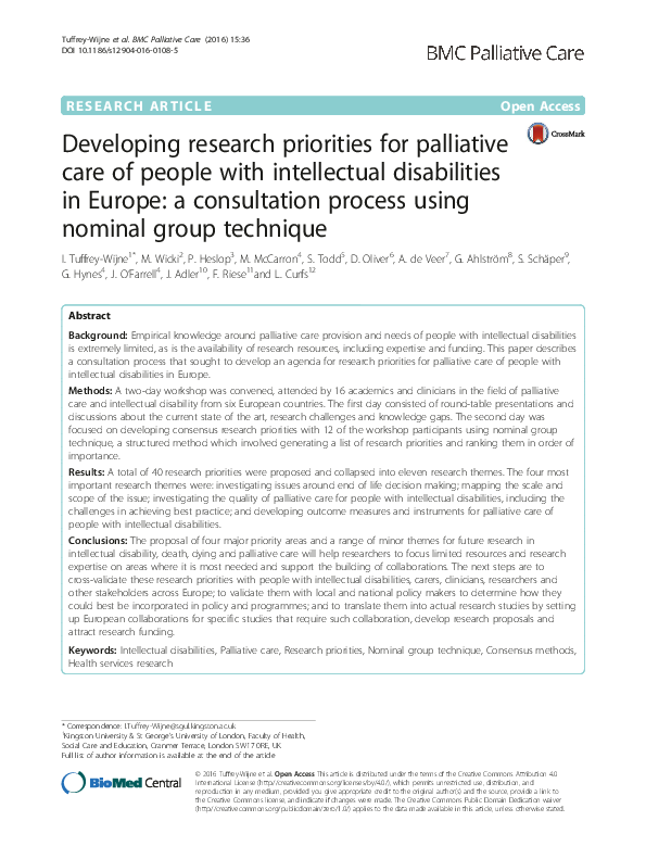 (PDF) Developing research priorities for palliative care of people with ...